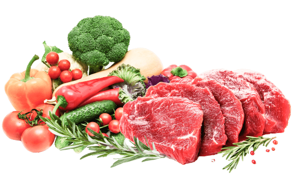 Изображение свежих овощей и нарезанных кусков мяса